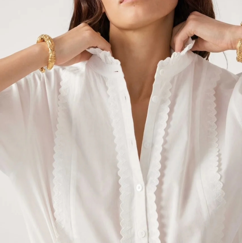 BA&SH Prisca Button Up Ruffle Long Sleeve Lace Shirt - NWT